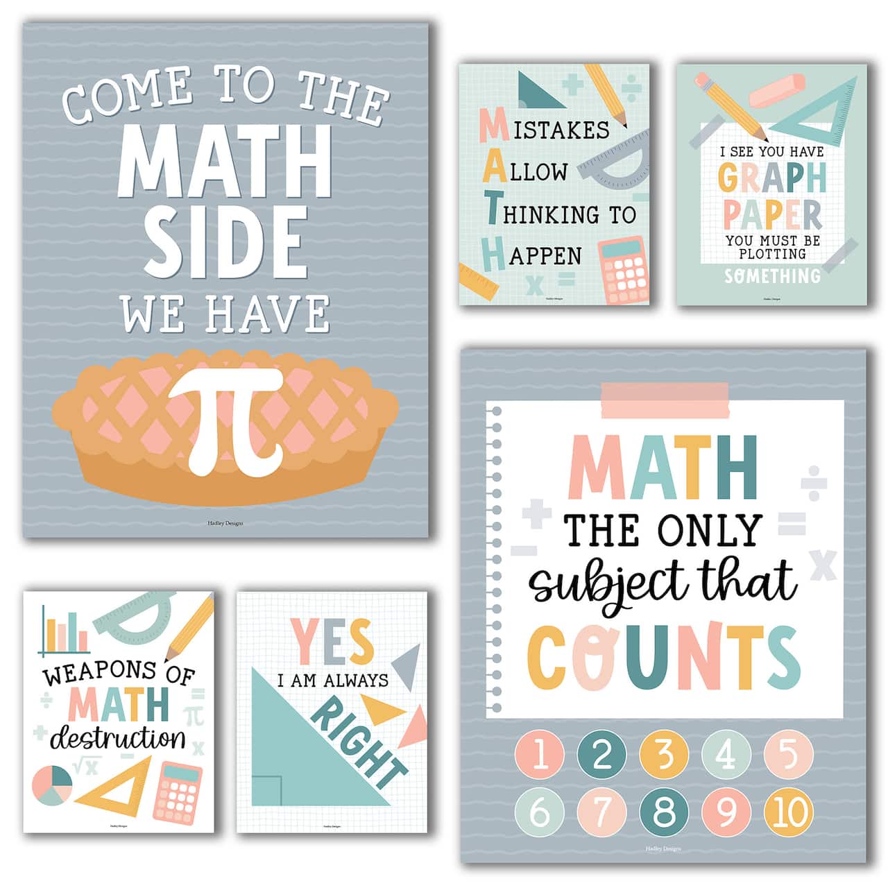 Hadley Designs 11" x 14" Boho Math Bulletin Board Classroom Décor Posters Set